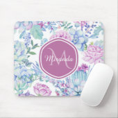 Elegant Paars en blauw Succulent Florence met naam Muismat (Met muis)