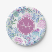 Elegant Paars en blauw Succulent Florence met naam Papieren Bordje (Voorkant)