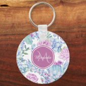 Elegant Paars en blauw Succulent Florence met naam Sleutelhanger (Voorkant)
