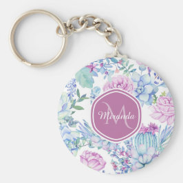 Elegant Paars en blauw Succulent Florence met naam Sleutelhanger