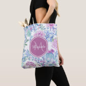 Elegant Paars en blauw Succulent Florence met naam Tote Bag (Dichtbij)