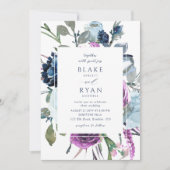 Elegant Paars en Blue Botanical Floral Wedding Kaart (Voorkant)