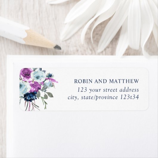 Elegant Paars en Blue Floral Address Label (Insitu)