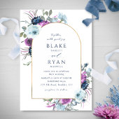 Elegant Paars en Blue Floral Arch Wedding Kaart