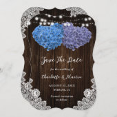 Elegant Paars en Blue Floral Heart Wedding Save The Date (Voorkant / Achterkant)