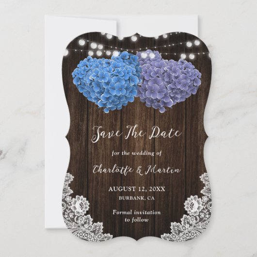 Elegant Paars en Blue Floral Heart Wedding Save The Date (Voorkant)