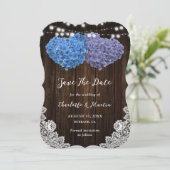 Elegant Paars en Blue Floral Heart Wedding Save The Date (Staand voorkant)