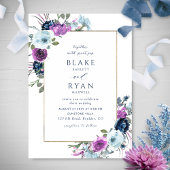 Elegant Paars en Blue Floral Lijst Wedding Invit Kaart
