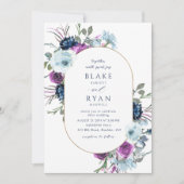 Elegant Paars en Blue Floral Oval Wedding Kaart (Voorkant)