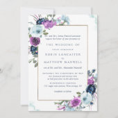 Elegant Paars en Blue Floral Pleal Wedding Kaart (Voorkant)
