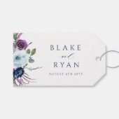 Elegant Paars en Blue Floral Wedding Cadeaulabel (Voorkant (Horizontaal))