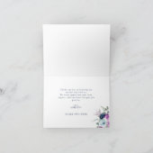 Elegant Paars en Blue Floral Wedding Folded Bedankkaart (Binnen)