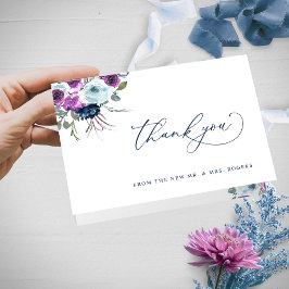 Elegant Paars en Blue Floral Wedding Folded Bedankkaart