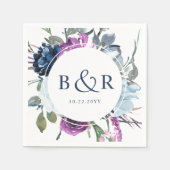 Elegant Paars en Blue Floral Wedding Servet (Voorkant)