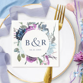 Elegant Paars en Blue Floral Wedding Servet