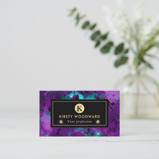 Elegant Paars en Blue Galaxy Marble Visitekaartje (Staand voorkant)
