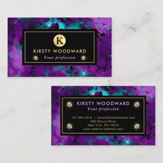 Elegant Paars en Blue Galaxy Marble Visitekaartje (Voorkant / Achterkant)