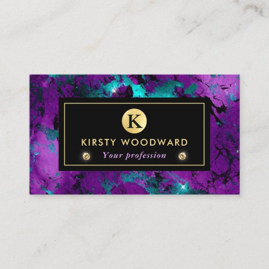 Elegant Paars en Blue Galaxy Marble Visitekaartje (Voorkant)