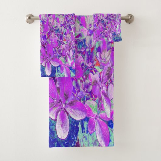 Elegant Paars en Blue Limelight Hydrangea Bad Handdoek (Insitu)