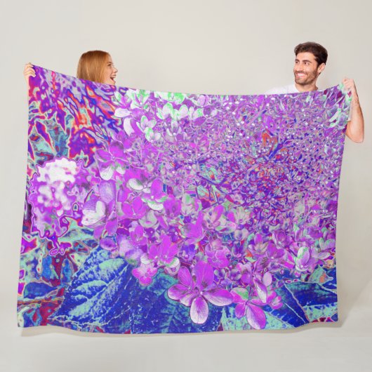 Elegant Paars en Blue Limelight Hydrangea Fleece Deken (In situ)