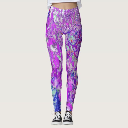 Elegant Paars en Blue Limelight Hydrangea Leggings (Voorkant)