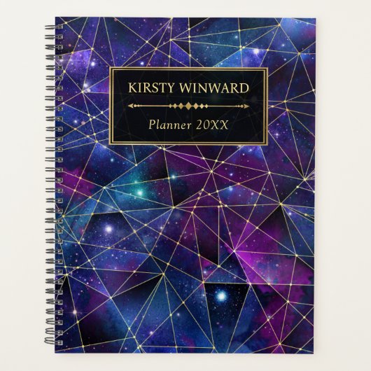 Elegant Paars en Blue Midnight Crystal Galaxy Planner (Voorkant)