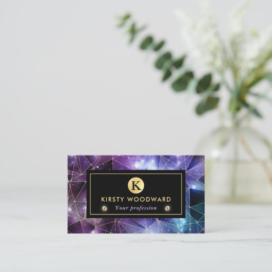 Elegant Paars en Blue Midnight Crystal Galaxy Visitekaartje (Staand voorkant)