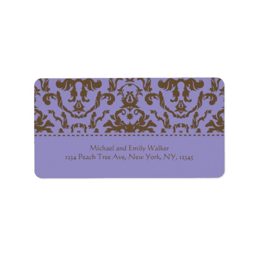 Elegant Paars en bruin Damask Adres Label (Voorkant)