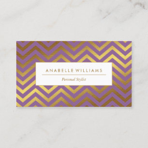 Elegant Paars en Faux Gold Foil Chevrons Visitekaartje