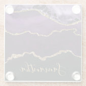 Elegant Paars en Faux Gold Glitter Marble Agate Glazen Onderzetter (Achterkant)