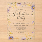 Elegant Paars en Geel Floral Graduation Party Acryl Uitnodigingen (Voorkant)
