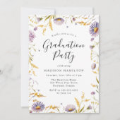Elegant Paars en Geel Floral Graduation Party Kaart (Voorkant)