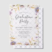 Elegant Paars en Geel Floral Graduation Party Vellum Uitnodigingen (Offset (Uitnodiging))