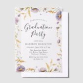 Elegant Paars en Geel Floral Graduation Party Vellum Uitnodigingen (Offset)