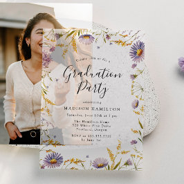 Elegant Paars en Geel Floral Graduation Party Vellum Uitnodigingen