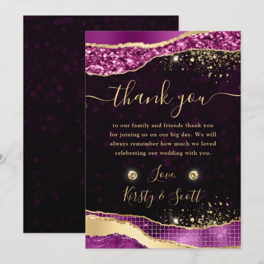 Elegant Paars en Glitter Glam Ruwen Weddenschap Bedankkaart (Voorkant / Achterkant)