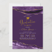 Elegant Paars en Gold Agate Graduation Party Kaart (Voorkant)
