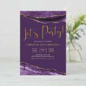 Elegant Paars en Gold Agate Let's Party Kaart (Staand voorkant)