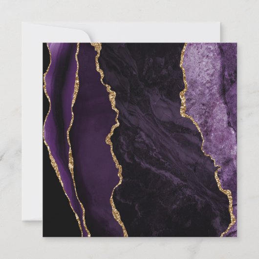 Elegant Paars en Gold Agate Stone Wedding Kaart (Achterkant)