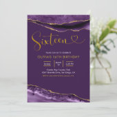 Elegant Paars en Gold Agate Zestien verjaardag Kaart (Staand voorkant)