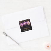 Elegant Paars en Gold Bauble Merry Kerstmis Vierkante Sticker (Envelop)