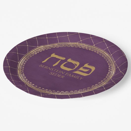 Elegant Paars en Gold Custom Jewish Passover Papieren Bordje (Gekanteld)