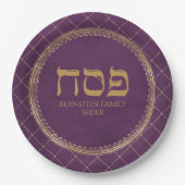 Elegant Paars en Gold Custom Jewish Passover Papieren Bordje (Voorkant)