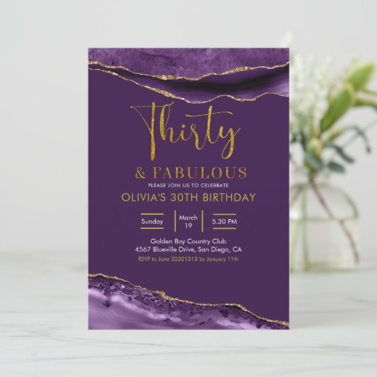 Elegant Paars en Gold Derty en Fabulous Kaart (Staand voorkant)