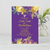 Elegant Paars en Gold Fall Wedding Invitations Kaart (Staand voorkant)