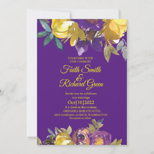 Elegant Paars en Gold Fall Wedding Invitations Kaart