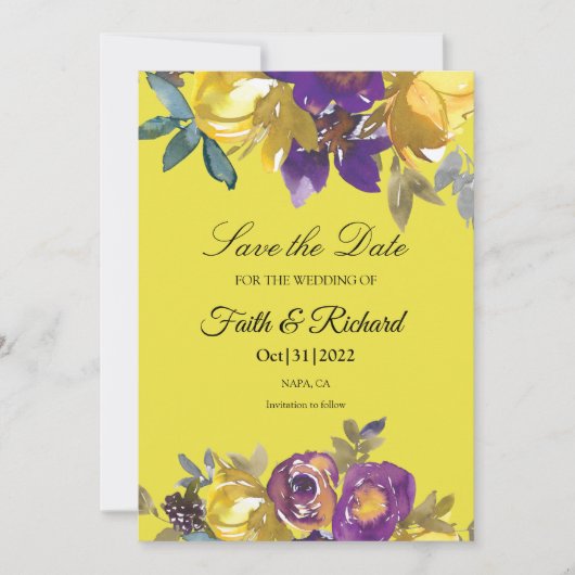 Elegant Paars en Gold Fall Wedding Save the Date (Voorkant)