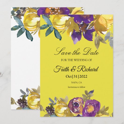 Elegant Paars en Gold Fall Wedding Save the Date (Voorkant / Achterkant)