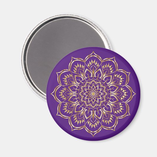 Elegant Paars en Gold Floral Mandala Pattern Magneet (Voorkant / Achterkant)