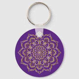 Elegant Paars en Gold Floral Mandala Pattern Sleutelhanger